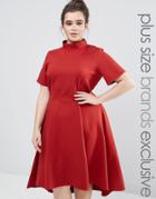 Closet Plus High Neck Short Sleeve Midi Dress With Hi Lo Hem - Red