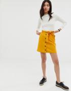Asos Design Linen Mini Skirt With Button Through Detail-yellow