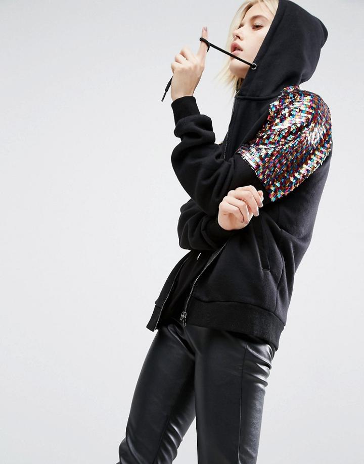Story Of Lola Hoodie With Sequin Sleeves - Multi