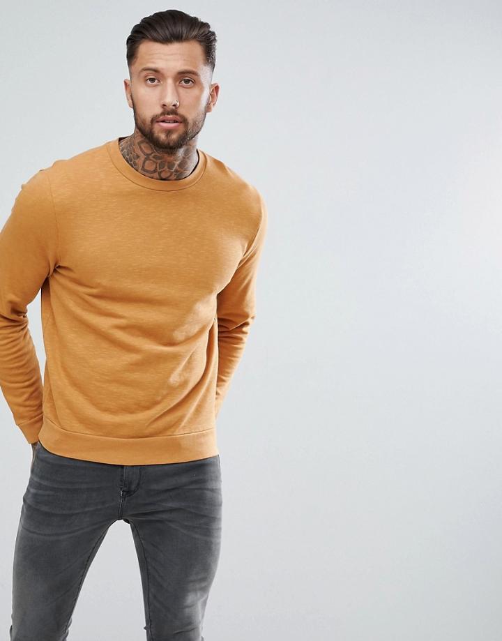 Asos Design Sweatshirt In Yellow Overdyed Marl - Yellow