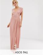 Asos Design Tall Premium Lace Insert Pleated Maxi Dress - Pink