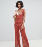 Akasa Exclusive Grid Mesh Beach Jumpsuit In Spice-black