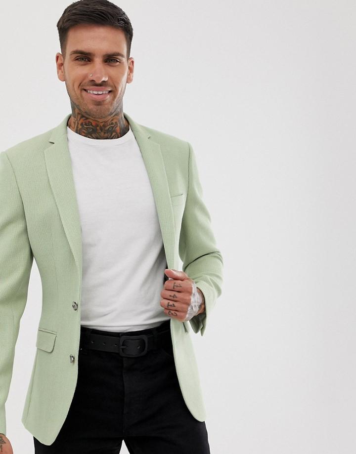 Asos Design Super Skinny Blazer With Waffle Texture In Mint Green