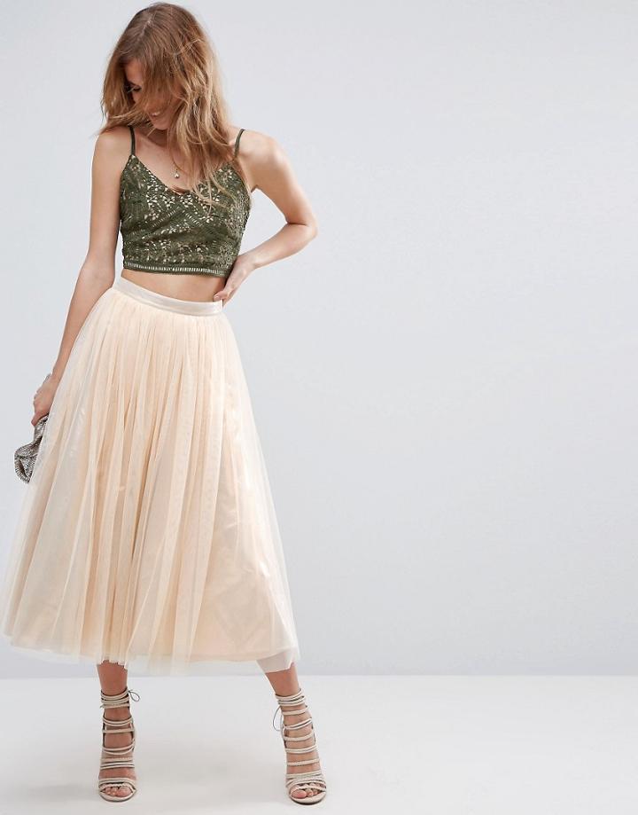 Asos Tulle Midi Skirt With Metallic Underlayer - Gold