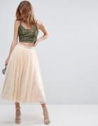 Asos Tulle Midi Skirt With Metallic Underlayer - Gold