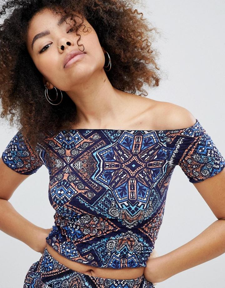 Monki Printed Shirred Crop Top - Multi
