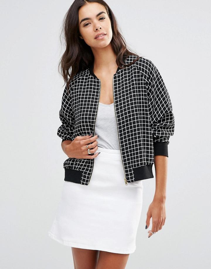 Unique 21 Crepe Bomber Jacket - Black Grid