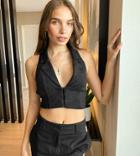 Labelrail X Hana Cross Wrap Tie Vest Top In Faux Suede-black