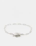 Asos Design Chain Bracelet With Flower T-bar In Silver Tone
