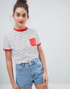 Asos Design Stripe T-shirt With Contrast Pocket And Contrast Binding - Multi