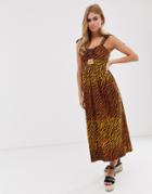Asos Design Midi Tie Front Sundress In Ombre Animal Print - Multi