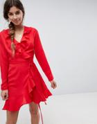 Asos Ruffle Wrap Mini Dress - Red
