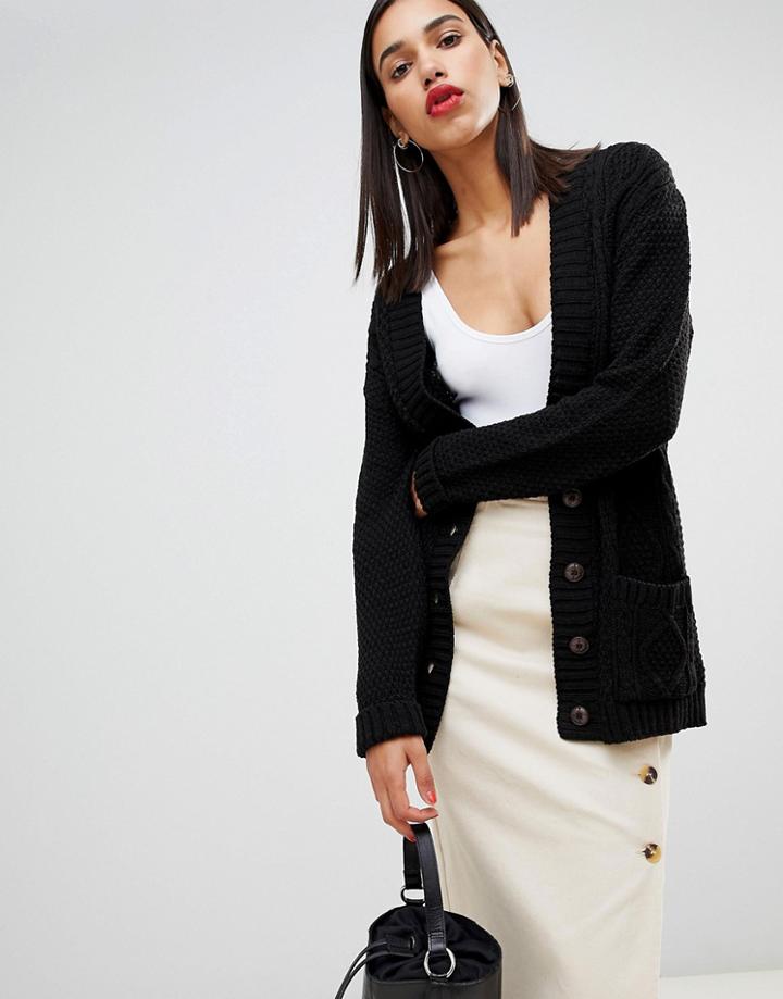 Boohoo Button Down Cardigan In Black - Black