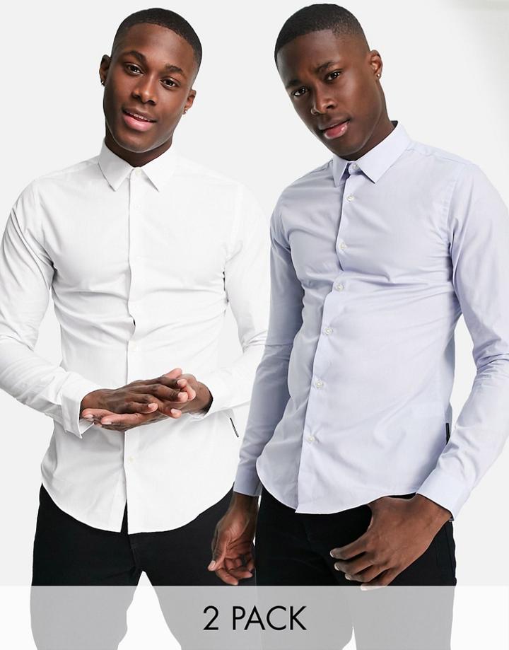 French Connection 2 Pack Skinny Fit Formal Shirt-blue