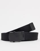 Asos Design Slim Webbing Belt With Plate Buckle Detail-black