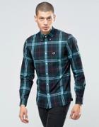 Fred Perry Shirt With Bold Check In Carbon Blue In Slim Fit - Blue