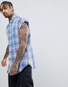 Asos Design Oversized Check Shirt With Optic Wash - Blue