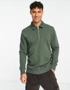 Asos Design Polo Sweatshirt With Zipper In Green