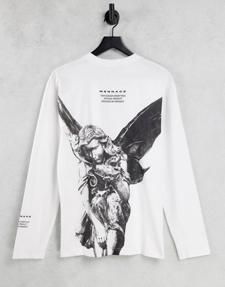 Mennace Long Sleeve T-shirt In White With Statue Back Print