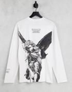 Mennace Long Sleeve T-shirt In White With Statue Back Print
