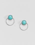 Asos Faux Turquoise Stone Front And Back Earrings - Silver