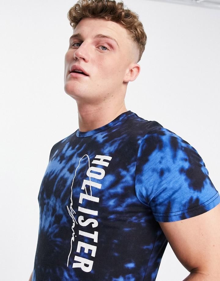 Hollister Large Front Vertical Logo Tie Dye T-shirt In Blue
