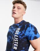 Hollister Large Front Vertical Logo Tie Dye T-shirt In Blue
