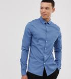 Asos Design Tall Slim Fit Shirt With In Mid Blue - Blue