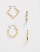 Asos Design Pack Of 2 Hoop Earrings In Bamboo Design In Gold Tone