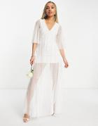 Starlet Bridal Kimono Cape Sleeve Maxi Gown In All-over Ivory Sequin-white