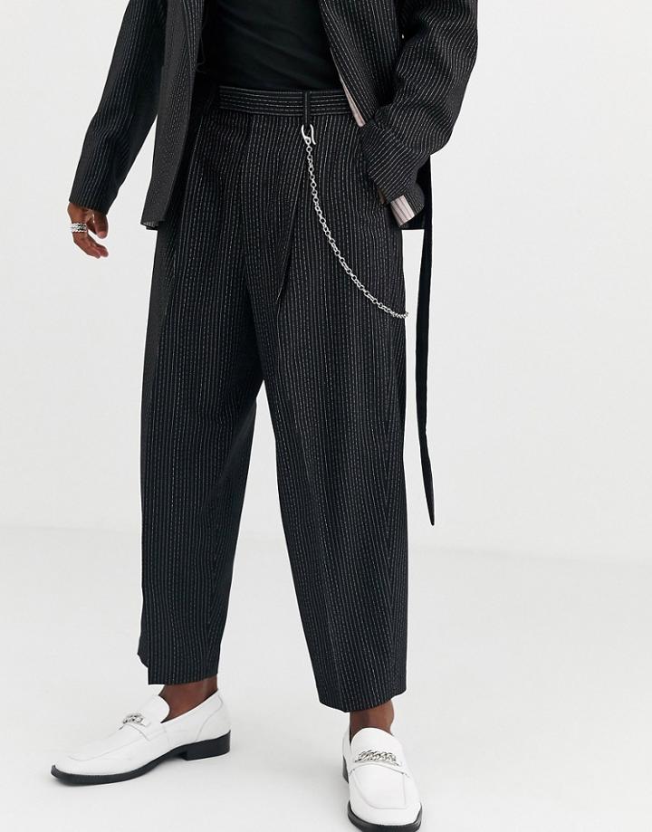Heart & Dagger Pants In Pinstripe Black With Chain