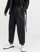 Heart & Dagger Pants In Pinstripe Black With Chain