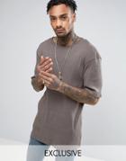Mennace Longline Ribbed T-shirt In Light Brown - Brown