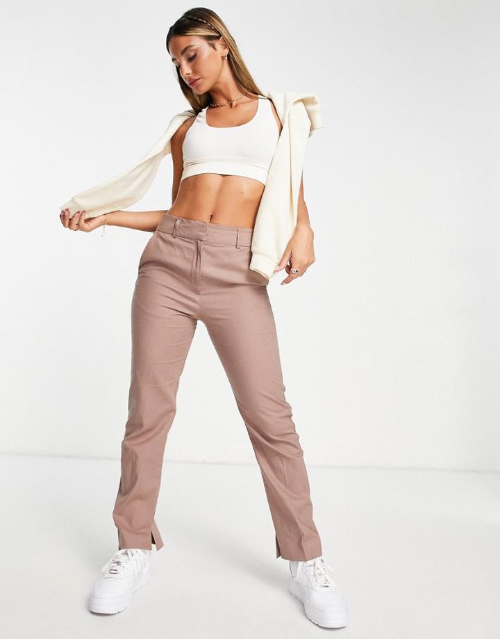 Asos Design Linen Slim Skim Cigarette Pant In Mink-brown