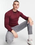 New Look Muscle Fit Knitted Sweater In Burgundy-red