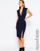 Asos Petite Blouson Top Midi Pencil Dress With Scuba Skirt - Navy