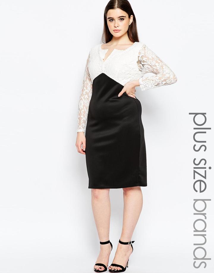 Club L Plus Size Midi Dress With Lace Top And Open Neck