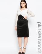Club L Plus Size Midi Dress With Lace Top And Open Neck