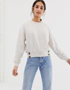 Asos Design Batwing Sweatshirt With Buttons In Oatmeal Marl - Beige