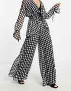 Asos Design Wide Leg Pant In Mono Check Print - Part Of A Set-multi