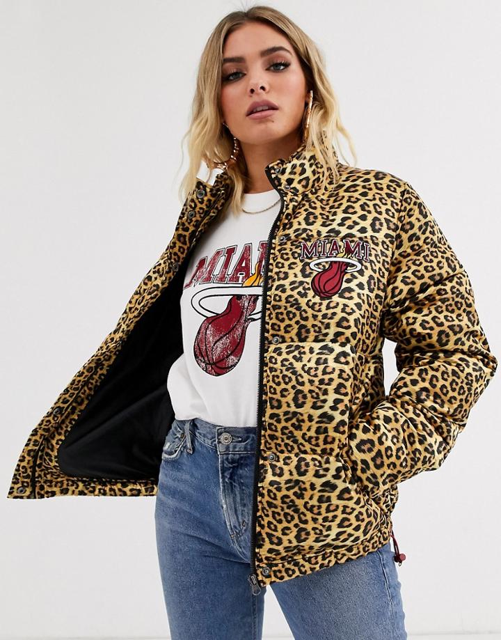 Nba Miami Heat Logo Leopard Print Padded Jacket