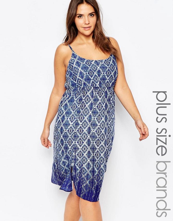 Diya Plus Cami Dress In Geo Print - Blue