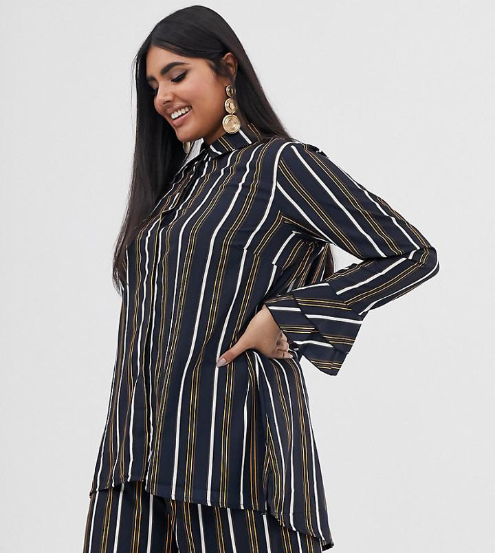 Verona Curve Long Sleeve Shirt Two-piece In Multi Stripe