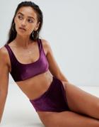 Asos Design Mix And Match Velvet High Leg High Waist Bikini Bottom-purple