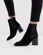 Asos Design Reverse Suede Square Toe Chelsea Boots In Black - Black