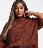 Threadbare Plus Marina Oversized Roll Neck Sweater In Chocolate Brown