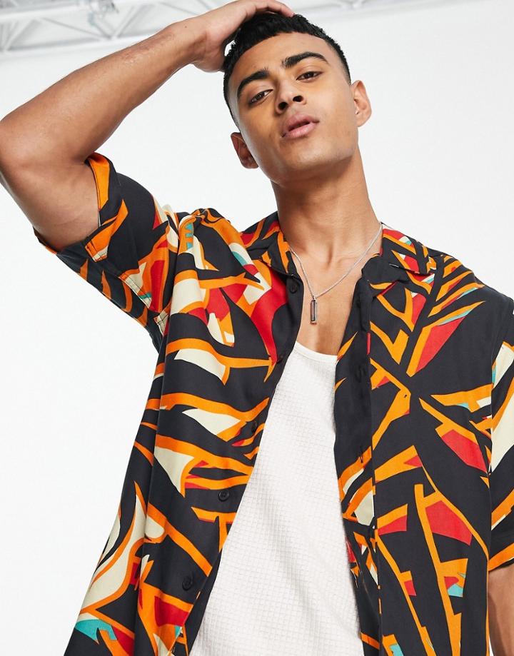 Only & Sons Short Sleeve Shirt In Enlarge Palm Print In Orange - Part Of A Set
