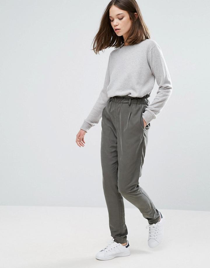 Only Frill High Waisted Pants - Gray