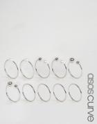Asos Curve Pack Of 10 Faux Pearl Open & Mixed Rings - Silver