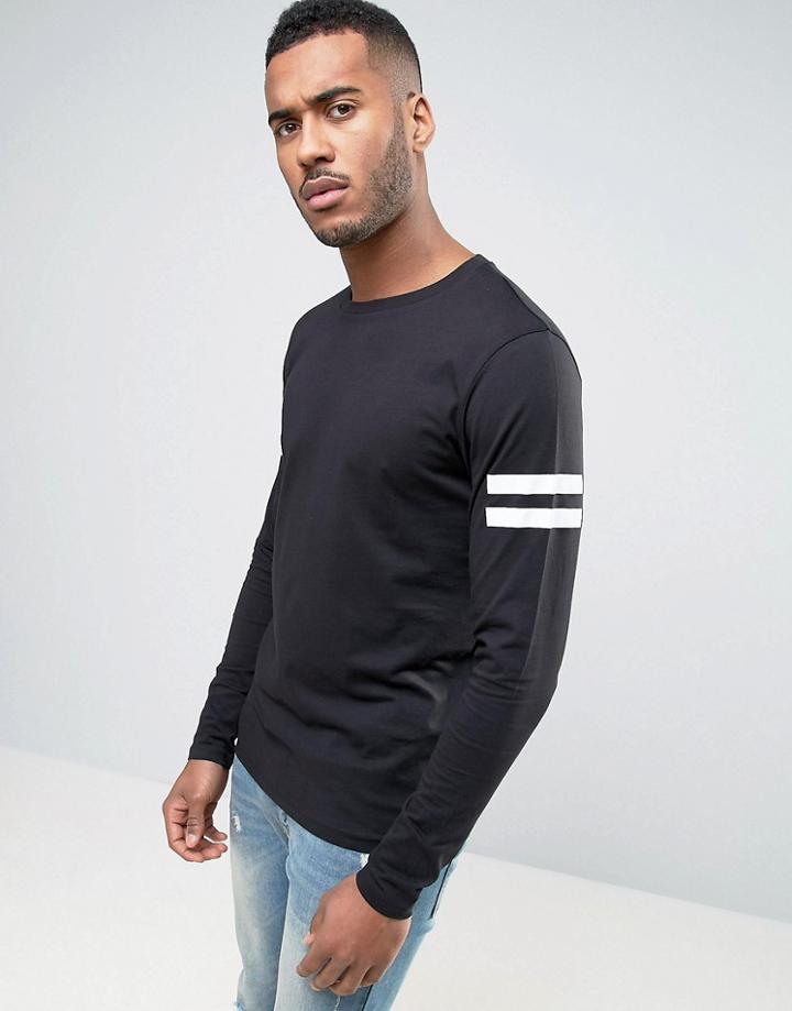 Jack & Jones Core Crew Neck Long Sleeve Top With Arm Print - Black